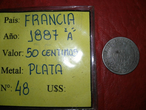 Antigua Moneda De * Francia * Plata - 50 Centimes - Año 1887