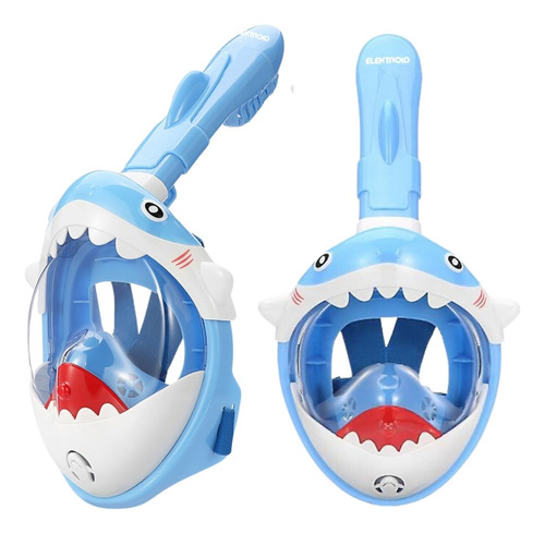 Máscara Mergulho Snorkel Full Face Infantil Xs Tubarão Azul