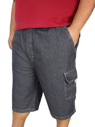 Imagem 1 de 5 de Bermuda Jeans Com Lycra Cargo Masculina Tamanho Grande Plus