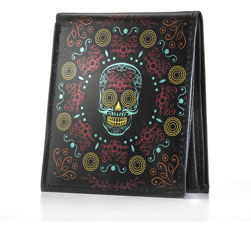 Cartera Para Hombre 100% De Piel - Calavera Impresa Colores