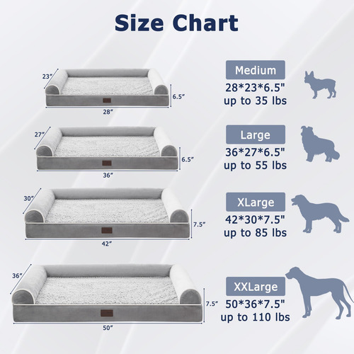 Cama Ortopédica Para Perro Mediano Sofá De Espuma Impermeabl Gris Diseño