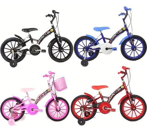 Bicicleta Infantil Aro 16 Monotubo Rosa Vermelha Preta Azul