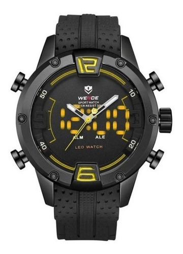Relógio Masculino Weide Anadigi Wh-7301 - Preto E Amarelo