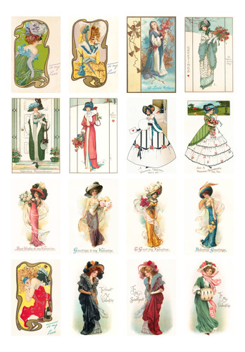 Papel 21 Hoja 6 X 8  Art Deco Nouveau Victorian Fashion Lady