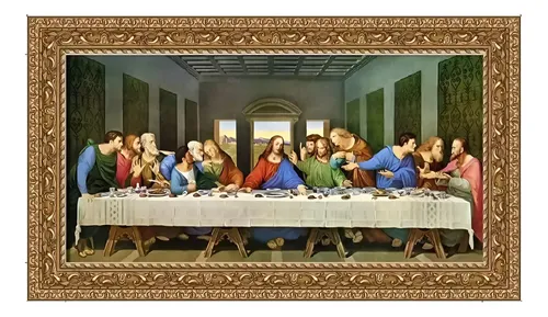 Quadro Santa Ceia Grande Com Vidro Moldura Classica 114x64cm Cor ...