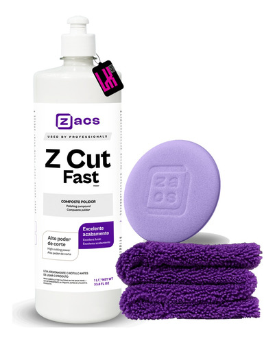 Kit Zacs Z-cut Fast Composto + Aplicador + Microfibra 40x60