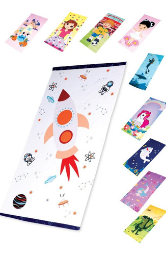 Toalha De Banho Infantil Juvenil Estampada Personagens Astronauta