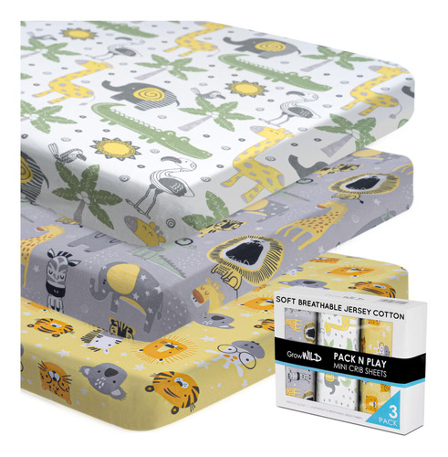 Grow Wild Pack N Play Sheets | Juego De 3 Sabanas Para Cuna,