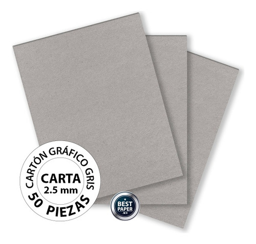 Carton De Agua Gris Carta 2.50 Mm - 50 Piezas