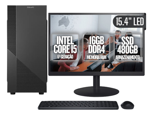 Pc Completo Bluepc Task I5 6ª 16gb Ddr4 Ssd 480gb Monitor 15