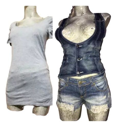 Dúo Blusa Tipo Bluson Bershka Gris + Chaleco Mezclilla K C J