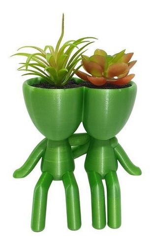 Vaso Decorativo Namorados Sentados Robert Plantas Suculentas Cor Verde Metalizado