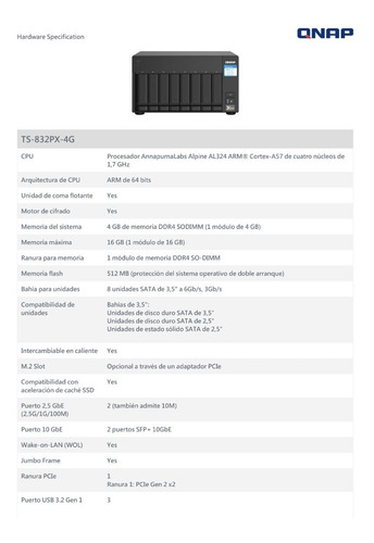 Nas 8 Bahias Qnap Ts832px 4gb Ram - Raid 2.5gbe Sfp+ 10gbe