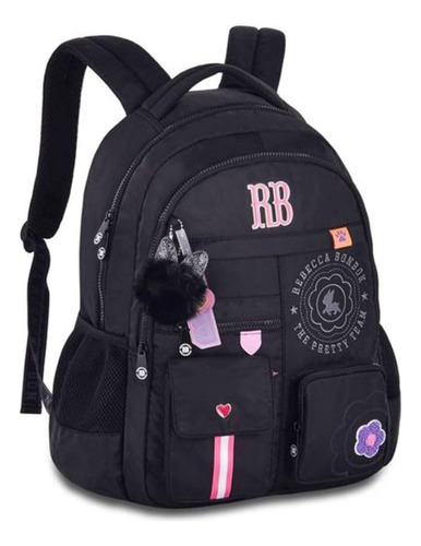 Mochila De Costas Juvenil Rebecca Bonbon Com Pompom Feminina Cor Preto