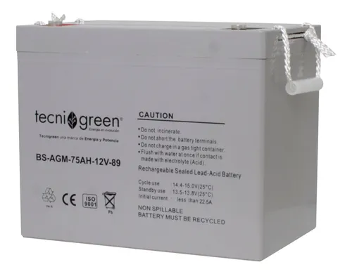 Batería Solar 12v 75ah Agm Recargable Tecnigreen