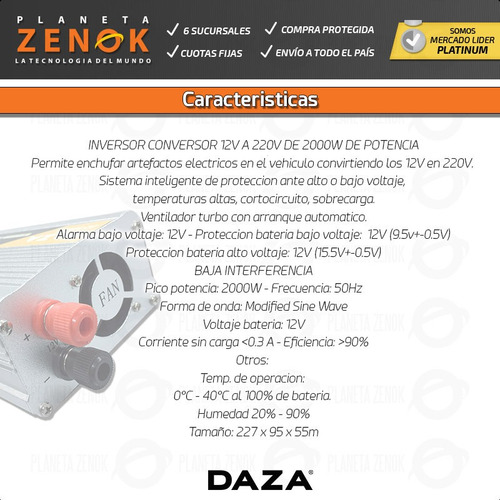Imagen 7 de 10 de Inversor Conversor Inverter Corriente 12v A 220v Auto Coche