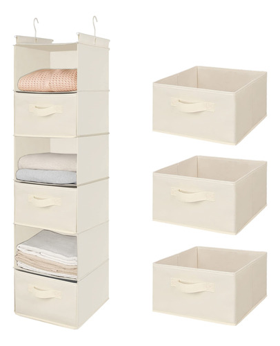 Organizador Colgante Para Ropa Con 3 Cajones Color Beige