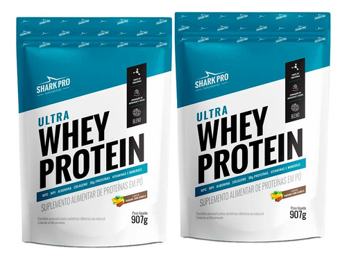 2x Ultra Whey Protein Wpc Wpi Refil 907g - Shark Pro Sabor Banana Com Canela