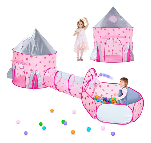 Carpa Casita 3 En 1 Para Niños De Juego Túnel Rosa castillo de princesa