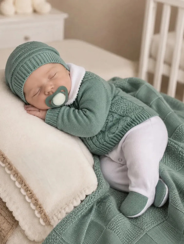Saída De Maternidade Em Tricô Menino Verde Oliva Verde Oliva 0 A 3 Meses