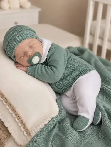 Saída De Maternidade Em Tricô Menino Verde Oliva Verde Oliva 0 A 3 Meses - R$ 133,9