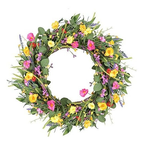 Windudu Summer Wreath Artificial Eucalyptus 22in Spring Flow