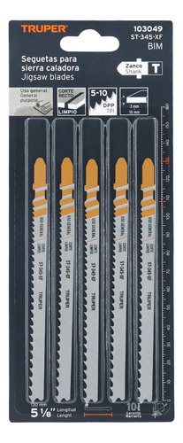 Blister 5 Seguetas T 5-10 Dpp Corte Recto Truper 103049