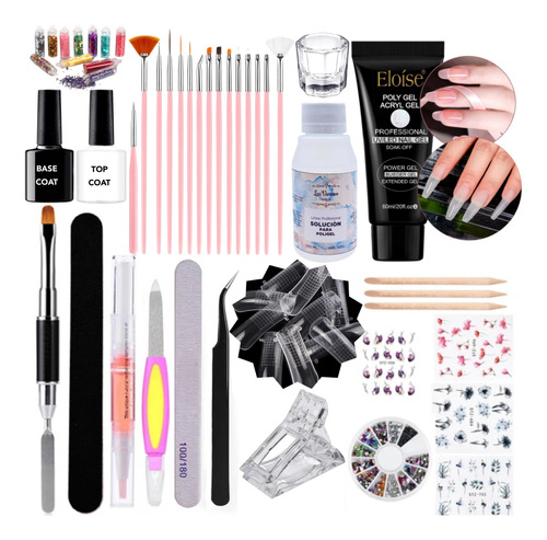 Kit Completo X40 Polygel Decoracion Uñas Manicuria Base Top