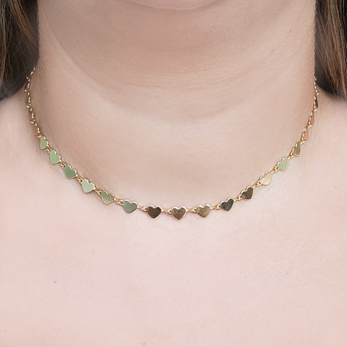 Colar Choker Corações Lado A Lado Banhado Ouro