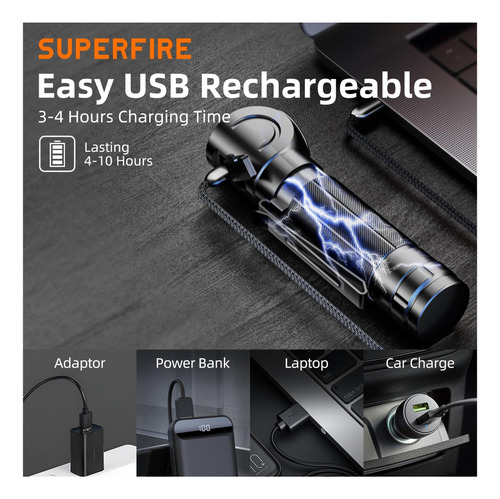 Lámpara De Cabeza Recargable De Lúmenes Superfire 1000, Led