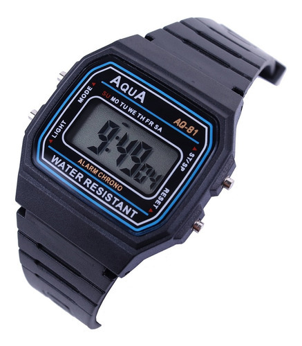 Reloj deportivo Aqua Digital G para hombre, correa impermeable, color negro, bisel, color Aqua AQ-81, número más grande, color de fondo gris