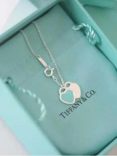 Colar Tiffany Coração Duplo Double Heart Blue Mini