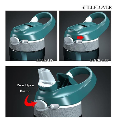 Shelflover Botella De Agua Cian Oscuro De 24 Oz Con Pajita E