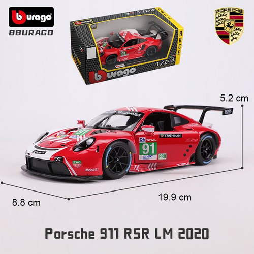 Vehículo De Carreras Burago 1/24 Porsche 911 Rsr Lm 2020 Fun