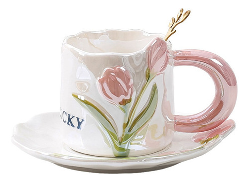 Taza De Cerámica Pintada A Mano Con Esmalte Nacarado Tulipán