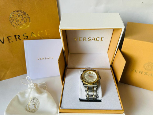 Reloj Pulsera Versace Bisel Grabado Dorado Plata (v) Dorado Blanco (Usado)