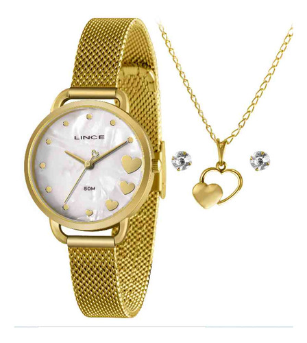 Relógio Lince Dourado - Lrgh159l Cor do fundo Branco