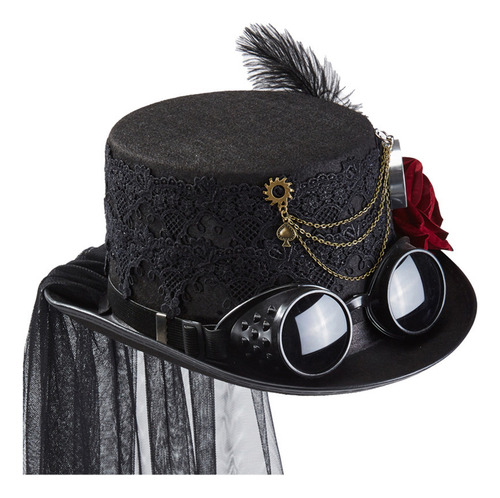 Sombrero De Pelo Gótico, Sombrero De Copa Steampunk Con Enca