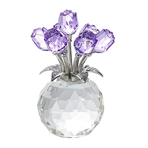 Figura De Cristal De Flor De Rosa Morada Jarrón, Ornam...