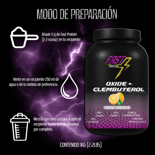 Óxido Nítrico + Clembuterol Fast Protein 1kg Pre Entreno Naranja