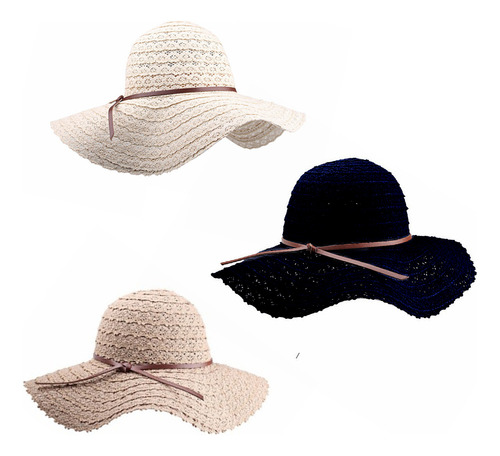 Pacote Com 3 Chapéus De Praia Straw Panama Sun Hat