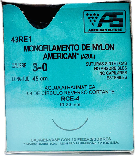 Sutura Nylon 3-0 Ref: 43re1 American Suture