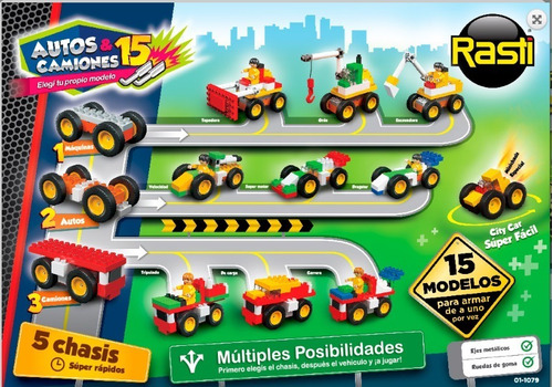Imagen 2 de 9 de Rasti Bloques Ladrillos Autos Y Camiones 100 Piezas 15 Model