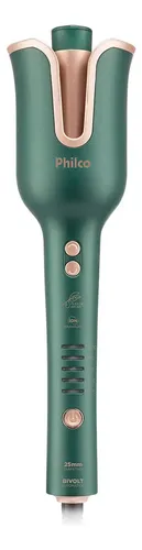 Vista frontal completa do cacheador Philco PEC16VD na cor verde com detalhes em rose gold