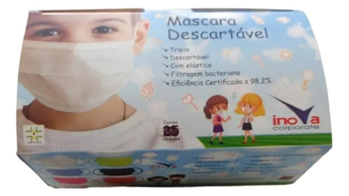 Máscara Descartável Infantil Tripla C/clip Nasal Anvisa-50un Cor Amarelo