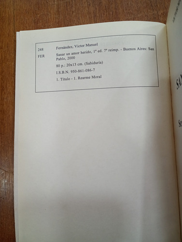 Libro Sanar Un Amor Victor M. Fernández San Pablo 2000 (Usado)