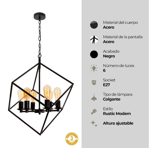 Lámpara Colgante Vintage Candil Negro 60w E27 6 Luces 22547-2 Lumimexico