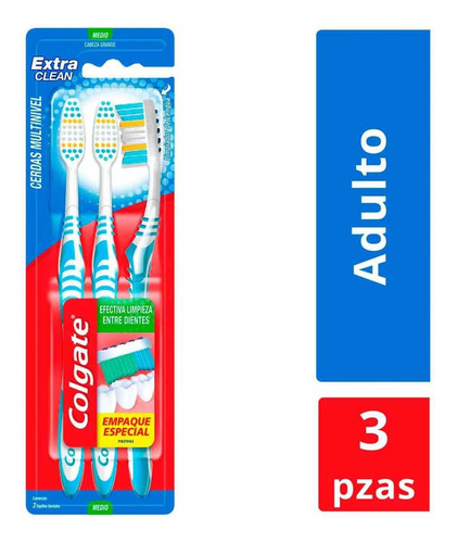 Cepillo De Dientes Colgate Extra Clean 3 Cepillos