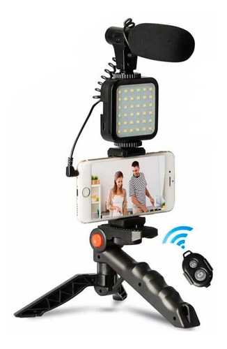 Kit Video Vlogger Trípode + Micrófono + Luz Led + Bluetooh