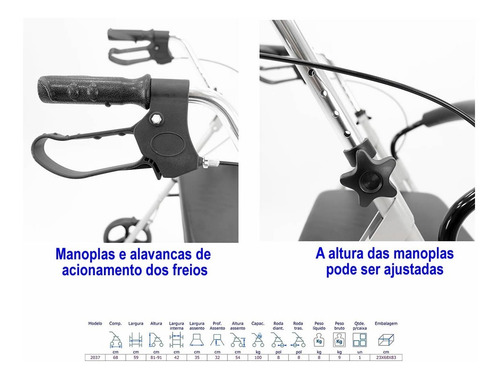 Imagem 3 de 4 de Andador Idoso 4 Rodas Em Aluminio Dobravel Assento Encosto